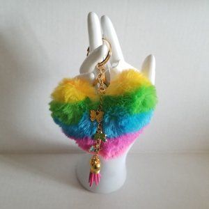 Heart Pom Pom Keychain with Charms